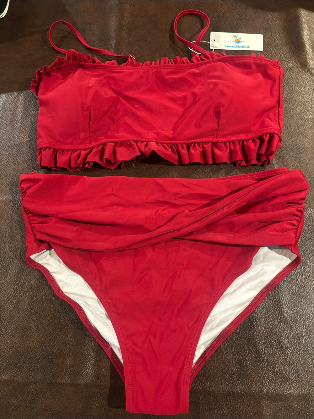 Beachsissi Maroon Red Ruffle Bandeau Bikini Set